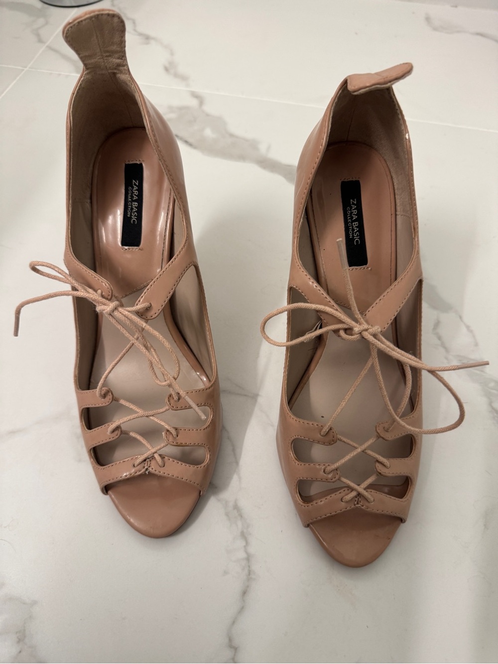Zara Blush Lace-Up Peep-Toe Heels
